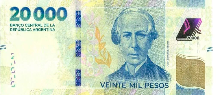Billete de 20000 pesos serie Héroes Argentinos frente