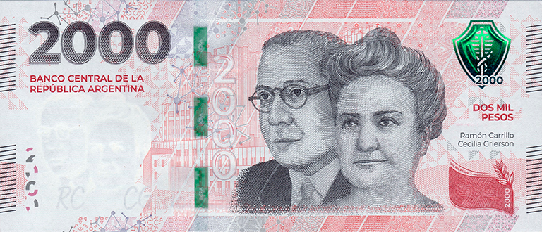 2000 pesos frente, serie Héroes Argentinos